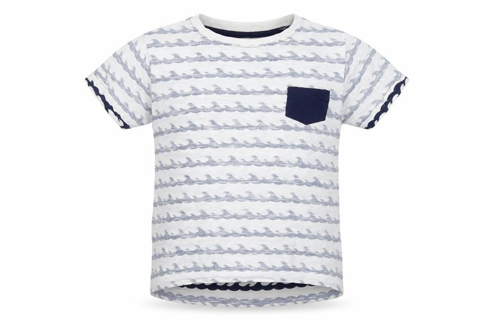 Front view of Primark boys’ multicoloured striped cotton basic t-shirt, size 7-8, years round neck