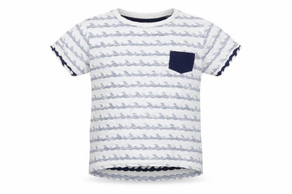Front view of Primark boys’ multicoloured striped cotton basic t-shirt, size 7-8, years round neck