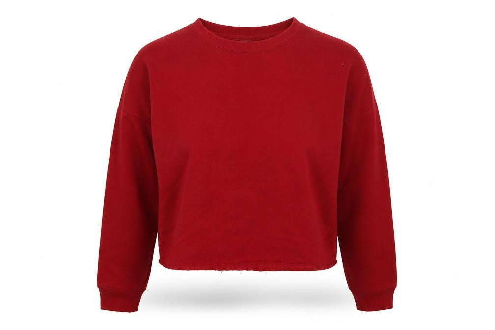 Front view of Primark women’s red polyester pullover sweatshirt, size S, - cropped
