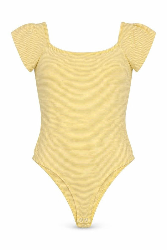 Front view of Primark women’s yellow check polyester bodysuit one-piece, size M