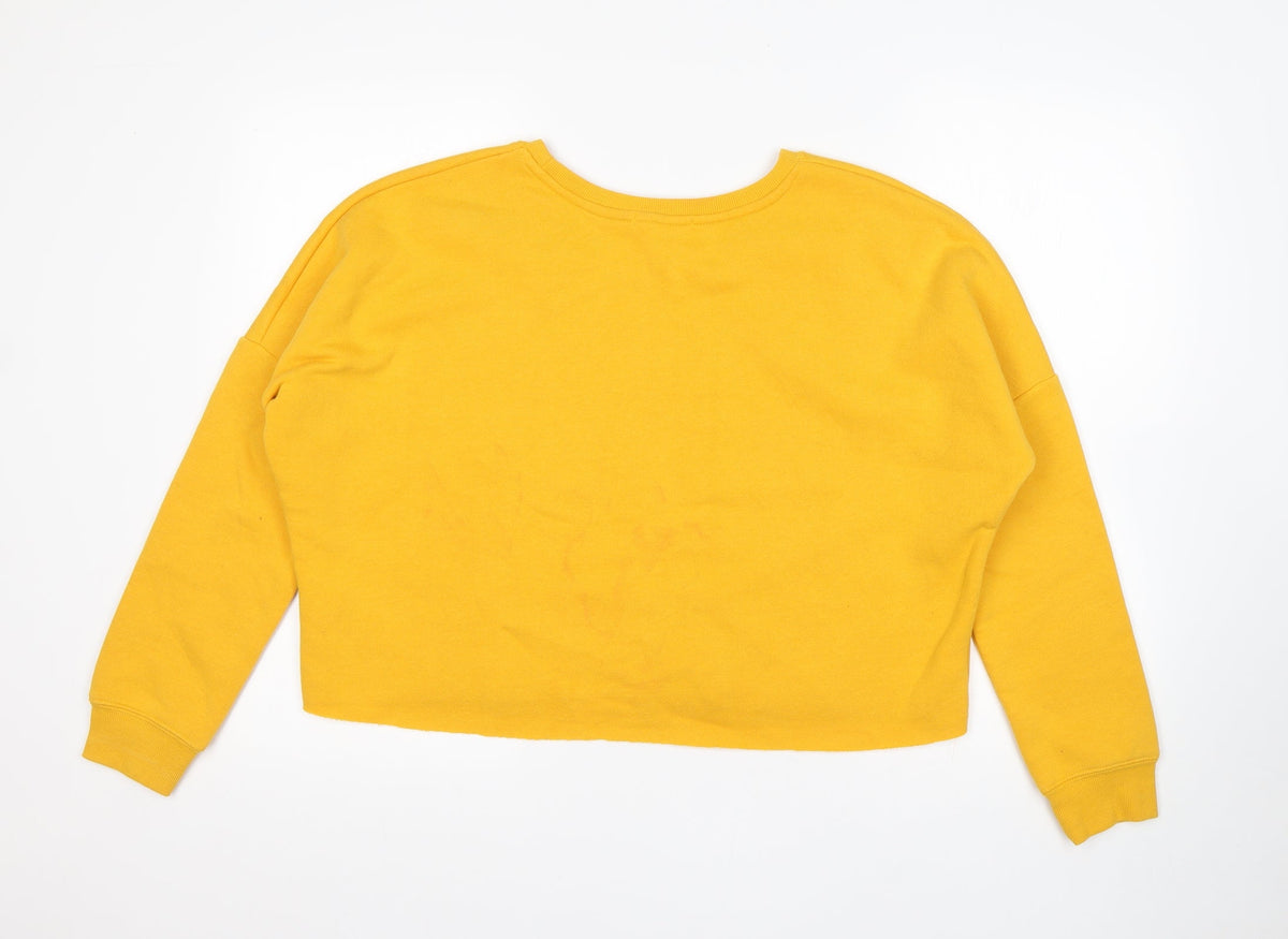 Back view of Primark women’s yellow polyester pullover sweatshirt, size XS, - cropped