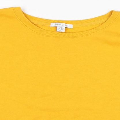 Close-up detail of Primark women’s yellow polyester pullover sweatshirt, size XS, - cropped