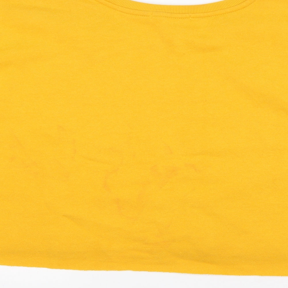 Brand and care label for Primark women’s yellow polyester pullover sweatshirt, size XS, - cropped