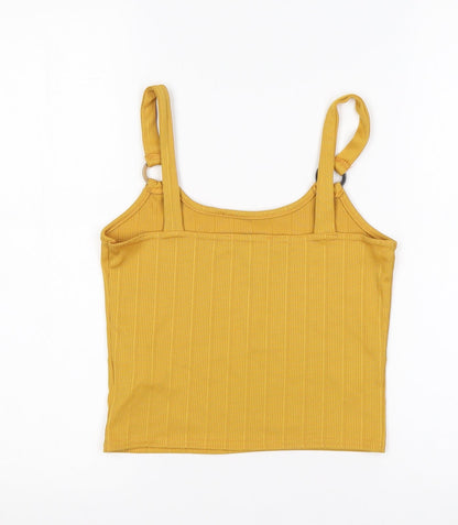 Back view of New Look girls’ yellow polyester basic tank, size 12-13, years round neck