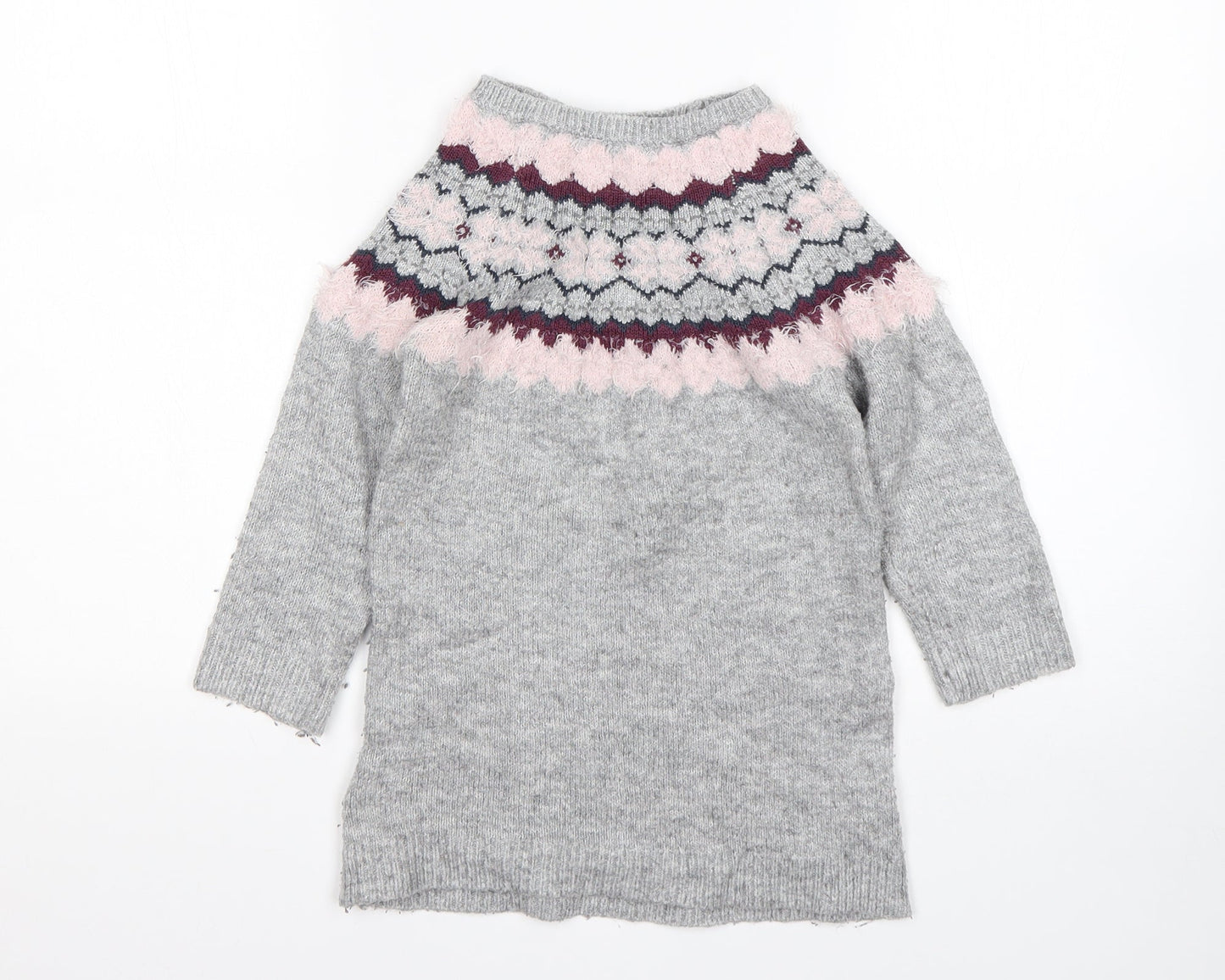 Primark Girls Multicoloured Round Neck Argyle/Diamond Acrylic Pullover Jumper Size 5-6 Years