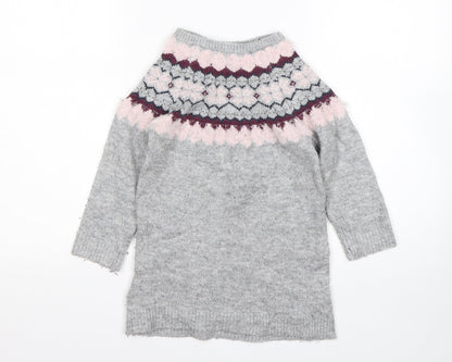 Primark Girls Multicoloured Round Neck Argyle/Diamond Acrylic Pullover Jumper Size 5-6 Years