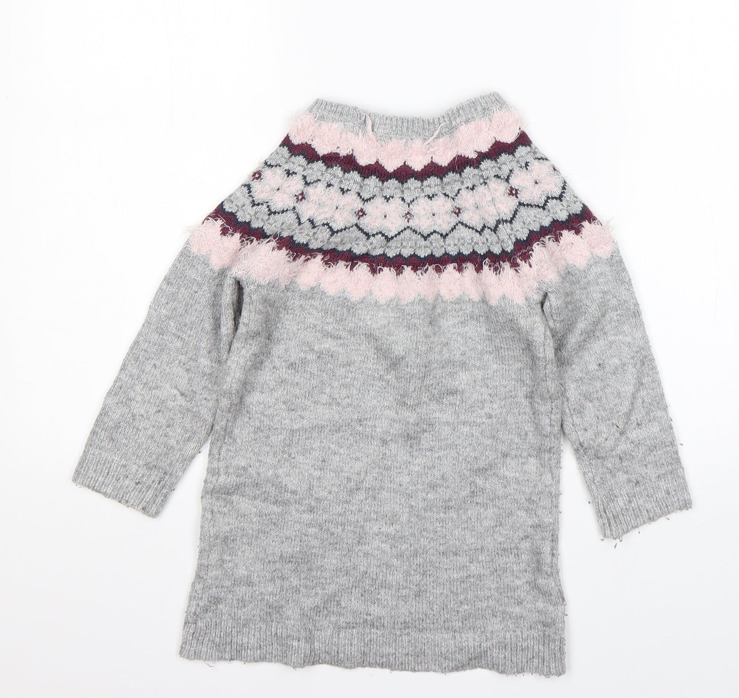 Primark Girls Multicoloured Round Neck Argyle/Diamond Acrylic Pullover Jumper Size 5-6 Years