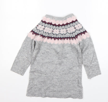 Primark Girls Multicoloured Round Neck Argyle/Diamond Acrylic Pullover Jumper Size 5-6 Years