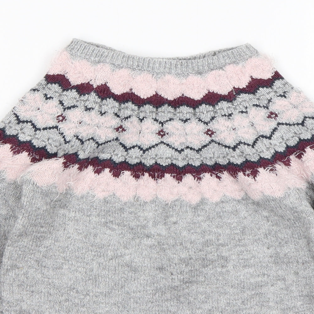 Primark Girls Multicoloured Round Neck Argyle/Diamond Acrylic Pullover Jumper Size 5-6 Years