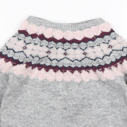 Primark Girls Multicoloured Round Neck Argyle/Diamond Acrylic Pullover Jumper Size 5-6 Years