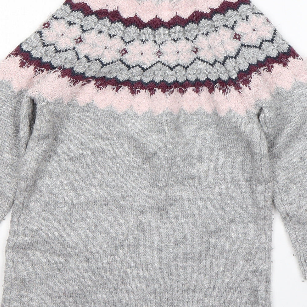 Primark Girls Multicoloured Round Neck Argyle/Diamond Acrylic Pullover Jumper Size 5-6 Years