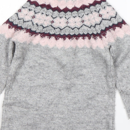 Primark Girls Multicoloured Round Neck Argyle/Diamond Acrylic Pullover Jumper Size 5-6 Years