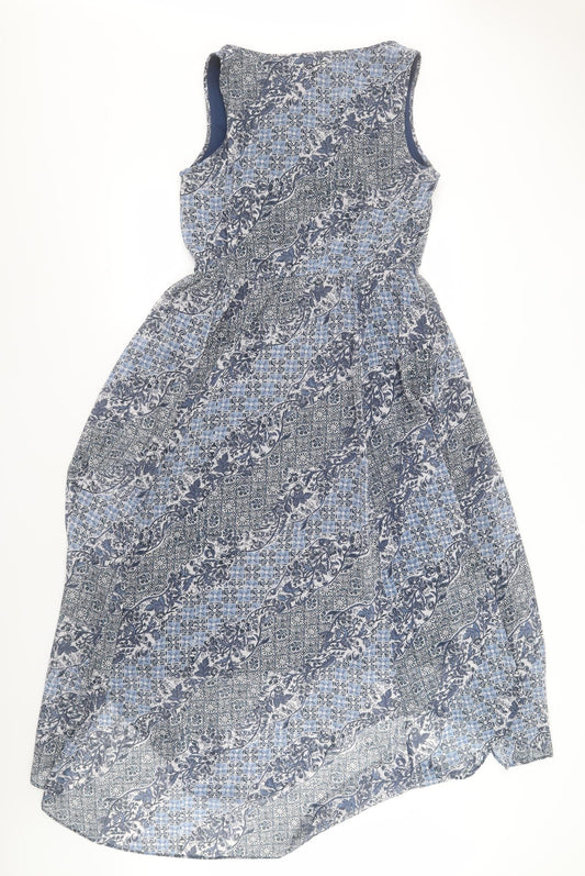 Indigo Womens Blue Geometric Polyester A-Line  Size 10  Round Neck