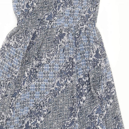 Indigo Womens Blue Geometric Polyester A-Line  Size 10  Round Neck