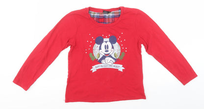Disney Womens Red  Cotton Basic T-Shirt Size 10 Round Neck - Mickey Mouse, Christmas