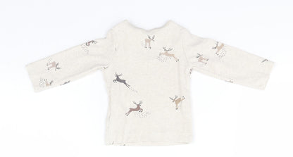H&M Baby Ivory  Cotton Basic T-Shirt Size 0-3 Months Round Neck  - Reindeer