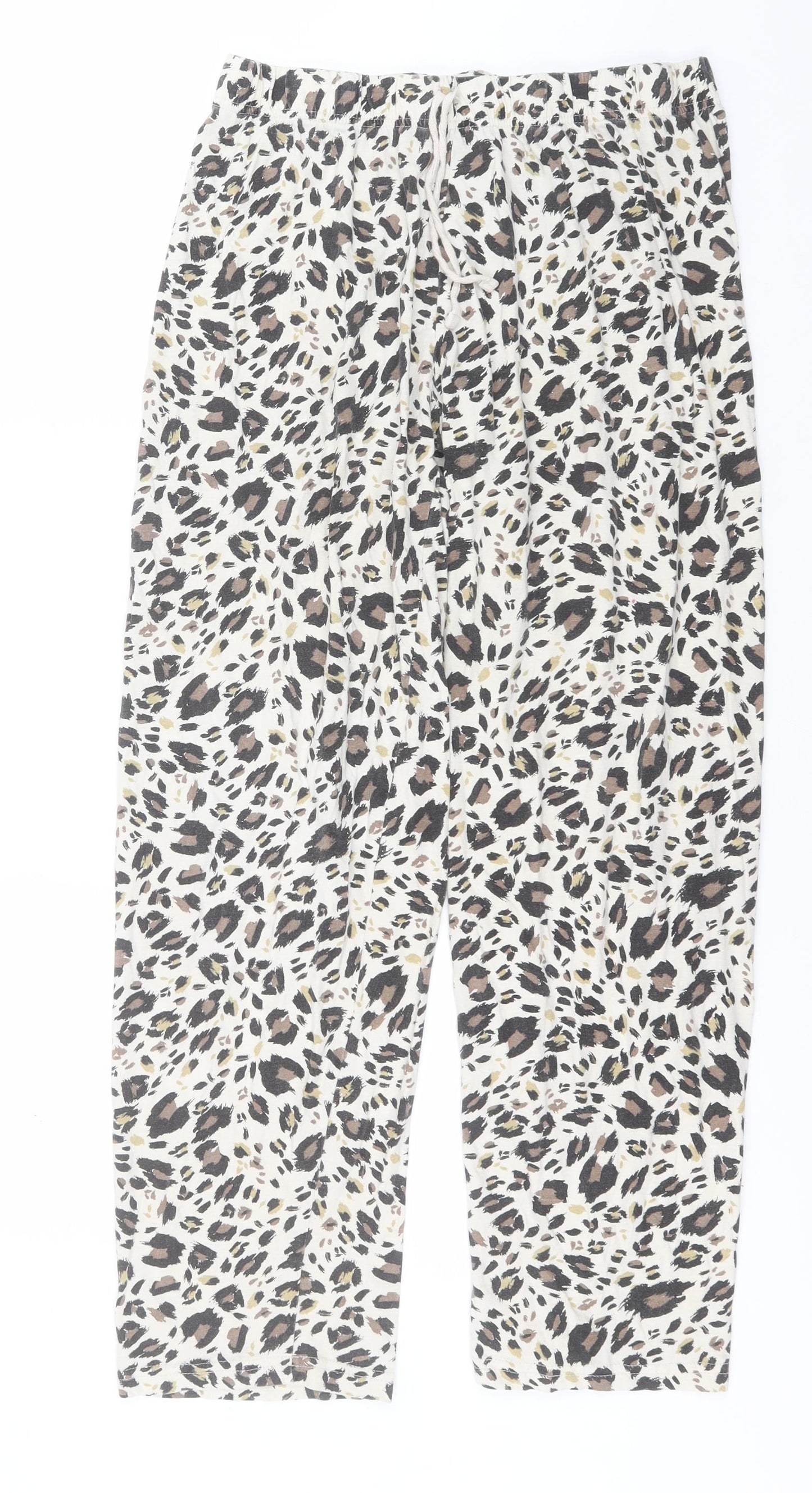 Primark Womens Ivory Animal Print Cotton Sweatpants Trousers Size 12 L26 in Regular