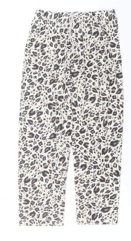 Primark Womens Ivory Animal Print Cotton Sweatpants Trousers Size 12 L26 in Regular