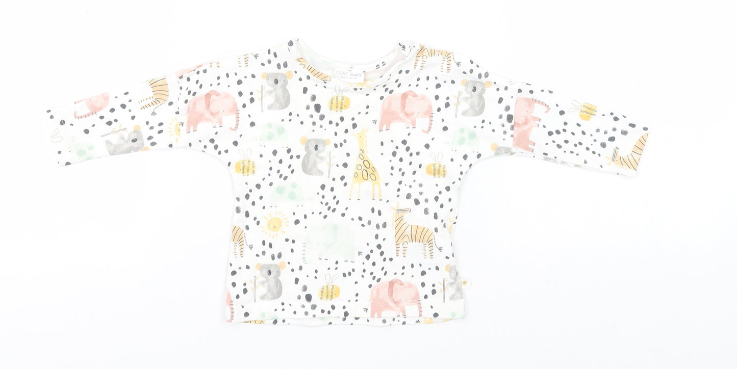 NEXT Baby White Animal Print Cotton Basic T-Shirt Size 0-3 Months Round Neck  - Animals