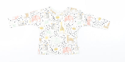 NEXT Baby White Animal Print Cotton Basic T-Shirt Size 0-3 Months Round Neck  - Animals