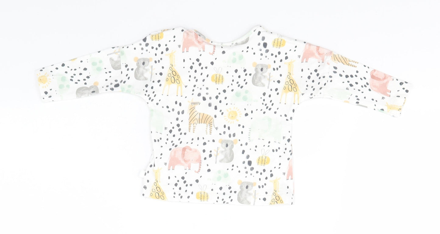 NEXT Baby White Animal Print Cotton Basic T-Shirt Size 0-3 Months Round Neck  - Animals