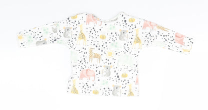 NEXT Baby White Animal Print Cotton Basic T-Shirt Size 0-3 Months Round Neck  - Animals