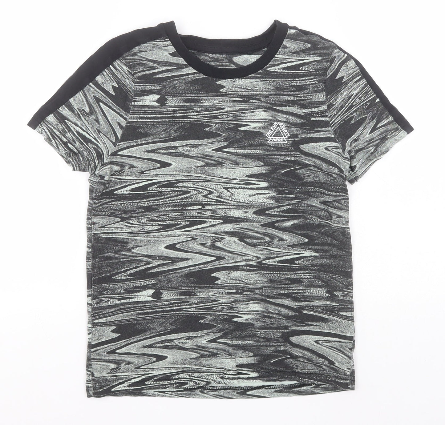 Nutmeg Boys Grey Geometric Cotton Basic T-Shirt Size 9-10 Years Roll Neck