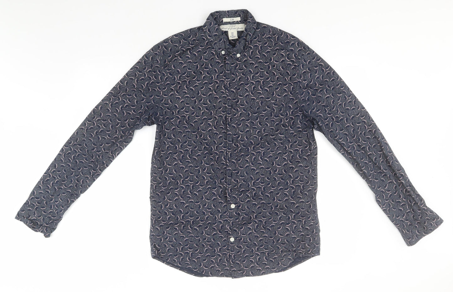 Mens UK Size S H&M Blue  Button-Up Long Sleeve Casual Shirt