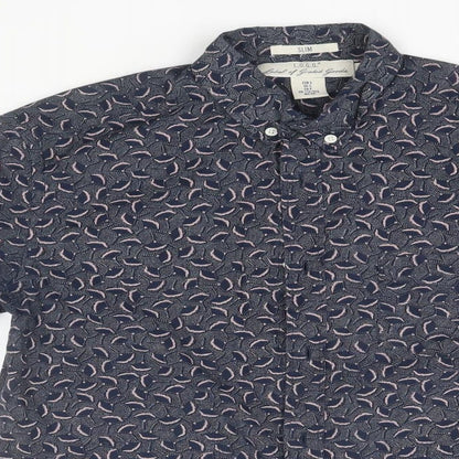 Mens UK Size S H&M Blue  Button-Up Long Sleeve Casual Shirt