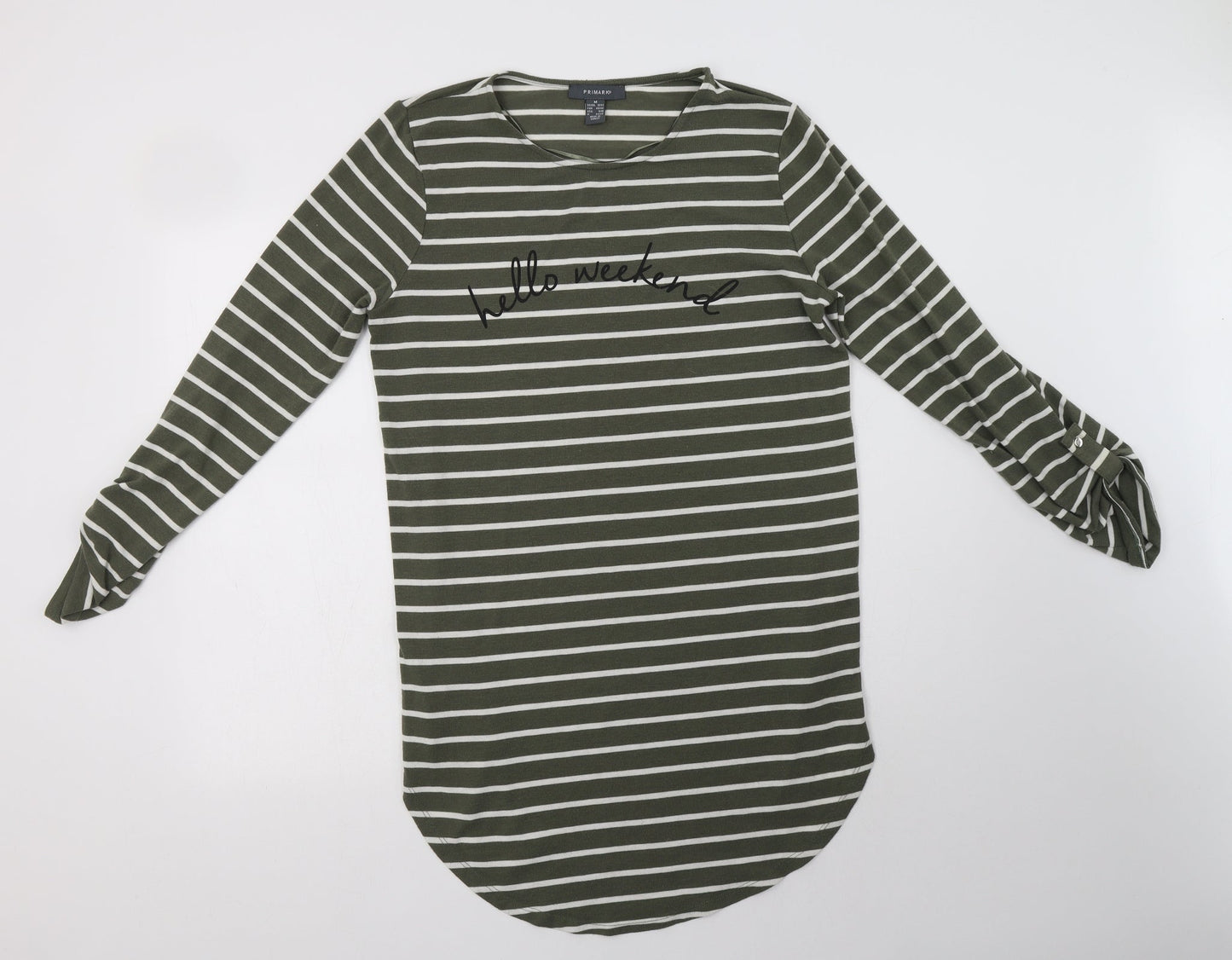 Primark Womens Green Striped Polyester T-Shirt Dress  Size M  Crew Neck  - Hello Weekend