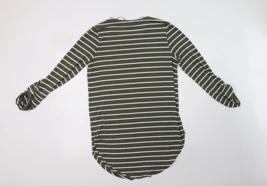Primark Womens Green Striped Polyester T-Shirt Dress  Size M  Crew Neck  - Hello Weekend