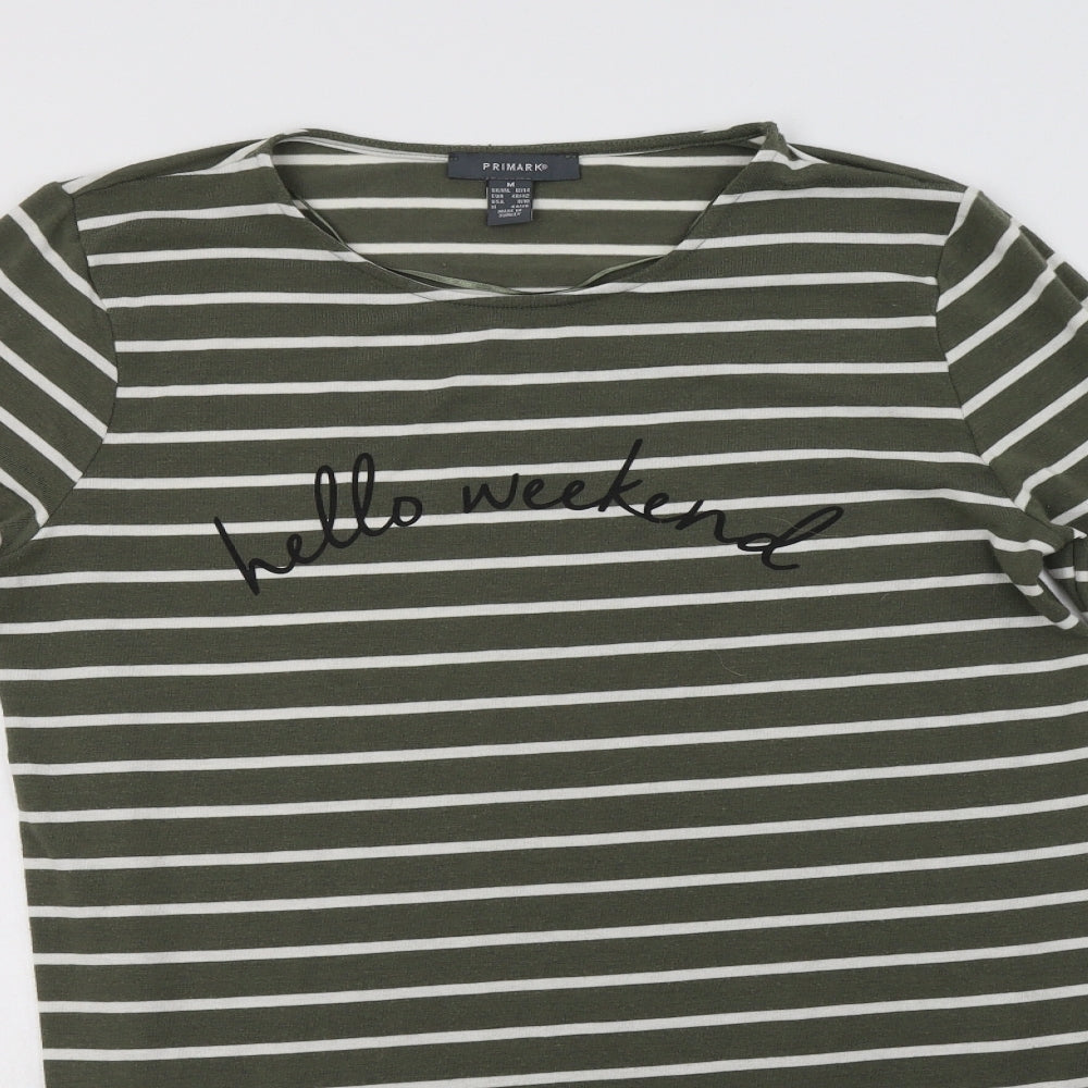Primark Womens Green Striped Polyester T-Shirt Dress  Size M  Crew Neck  - Hello Weekend
