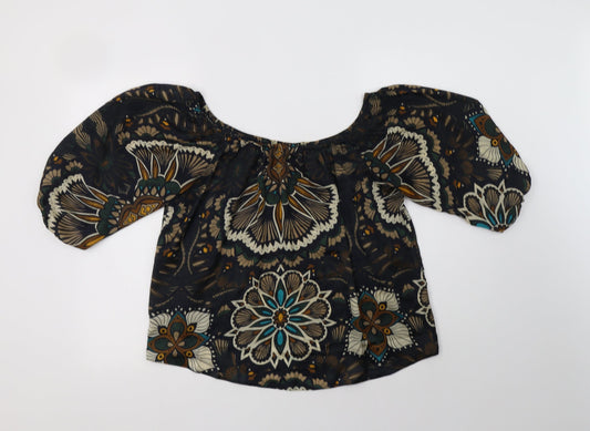 AX Paris Womens Black Floral Polyester Basic Blouse Size 8 Off the Shoulder