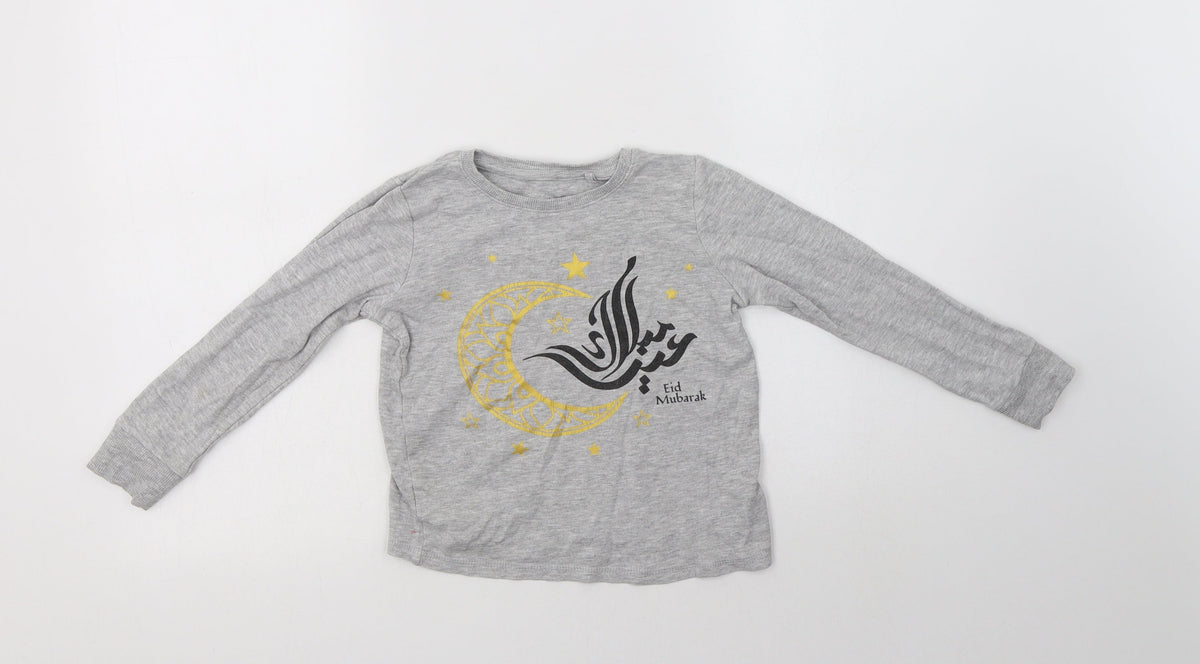 Additional front view of Next girls’ grey cotton pullover sweatshirt, size 5, years - eid mubarak