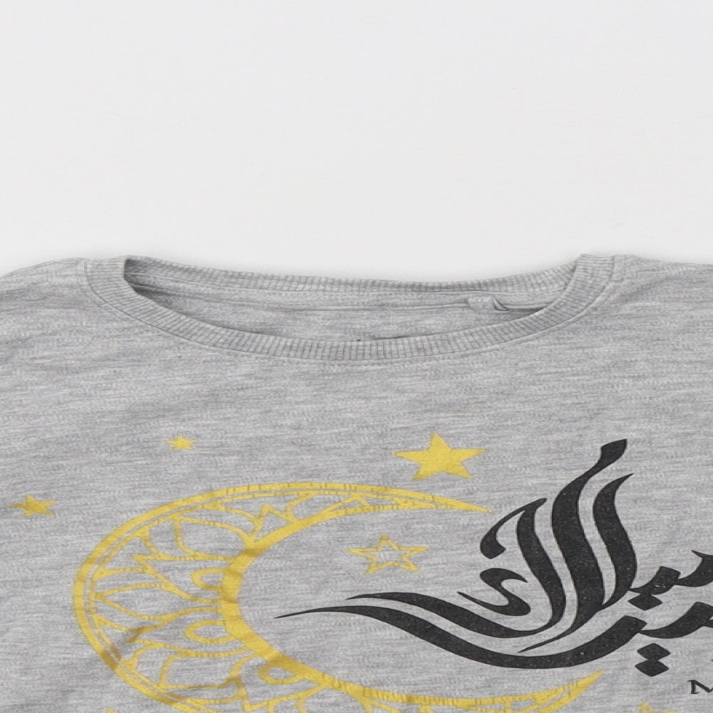 Close-up detail of Next girls’ grey cotton pullover sweatshirt, size 5, years - eid mubarak
