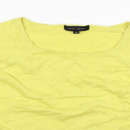New Lok Womens Green Square Neck  Viscose Pullover Jumper Size 12