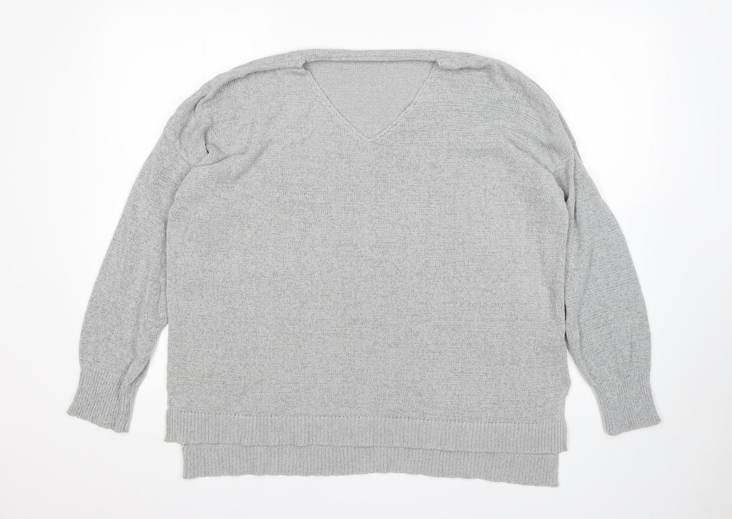 SheIn Womens Grey V-Neck  Acrylic Pullover Jumper Size L