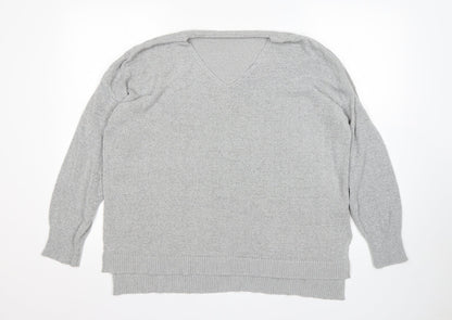 SheIn Womens Grey V-Neck  Acrylic Pullover Jumper Size L