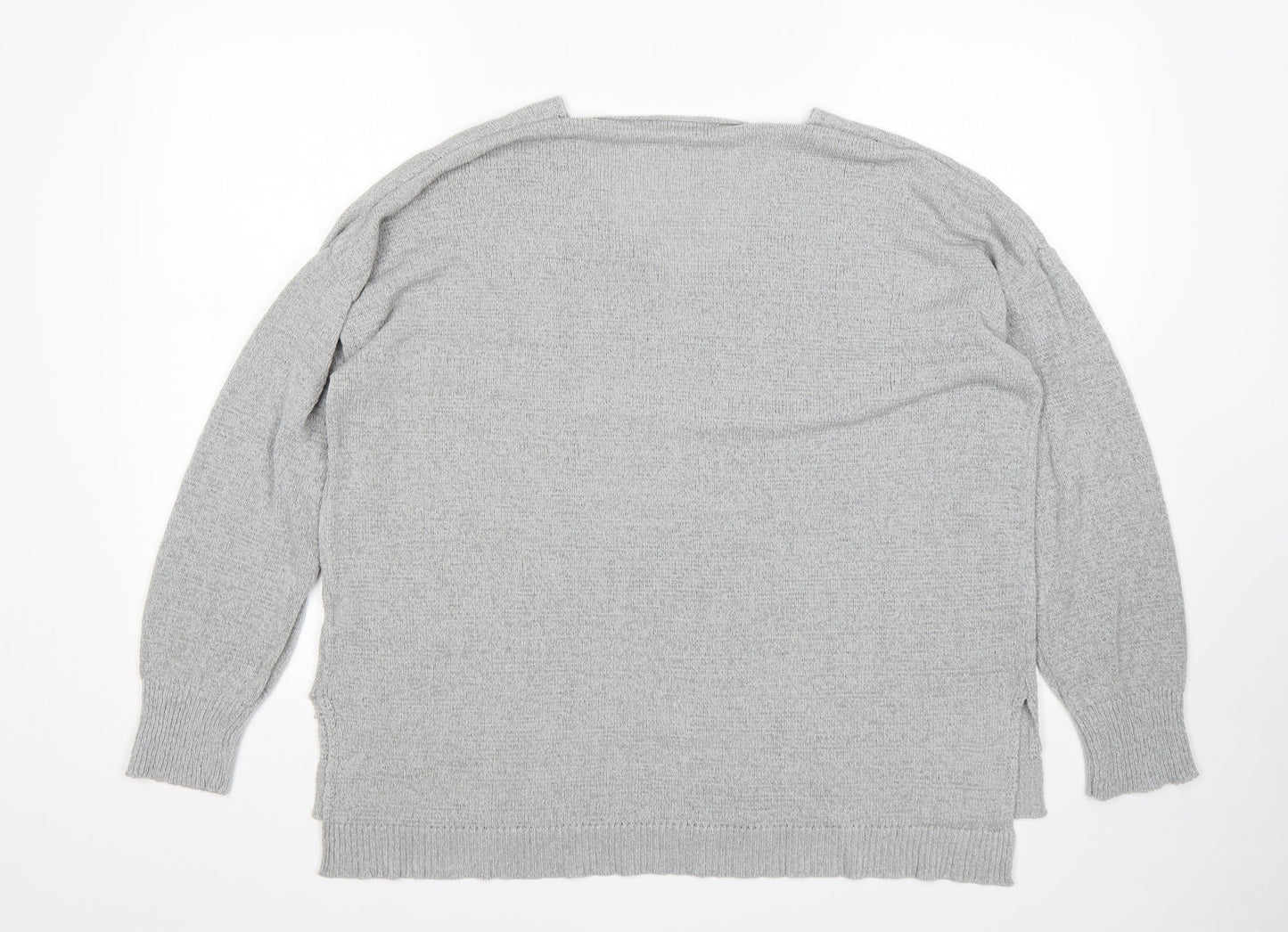 SheIn Womens Grey V-Neck  Acrylic Pullover Jumper Size L
