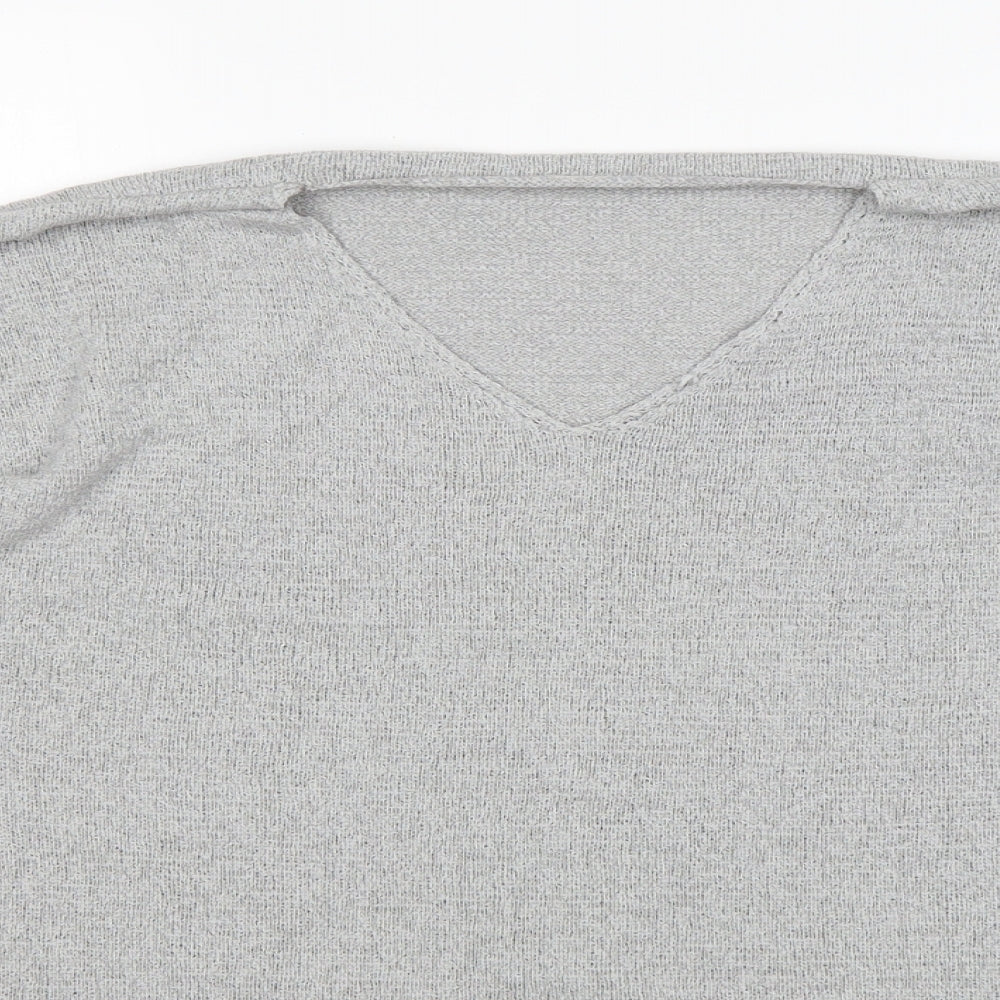 SheIn Womens Grey V-Neck  Acrylic Pullover Jumper Size L