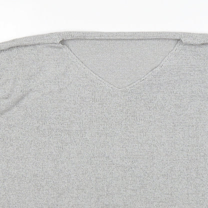 SheIn Womens Grey V-Neck  Acrylic Pullover Jumper Size L