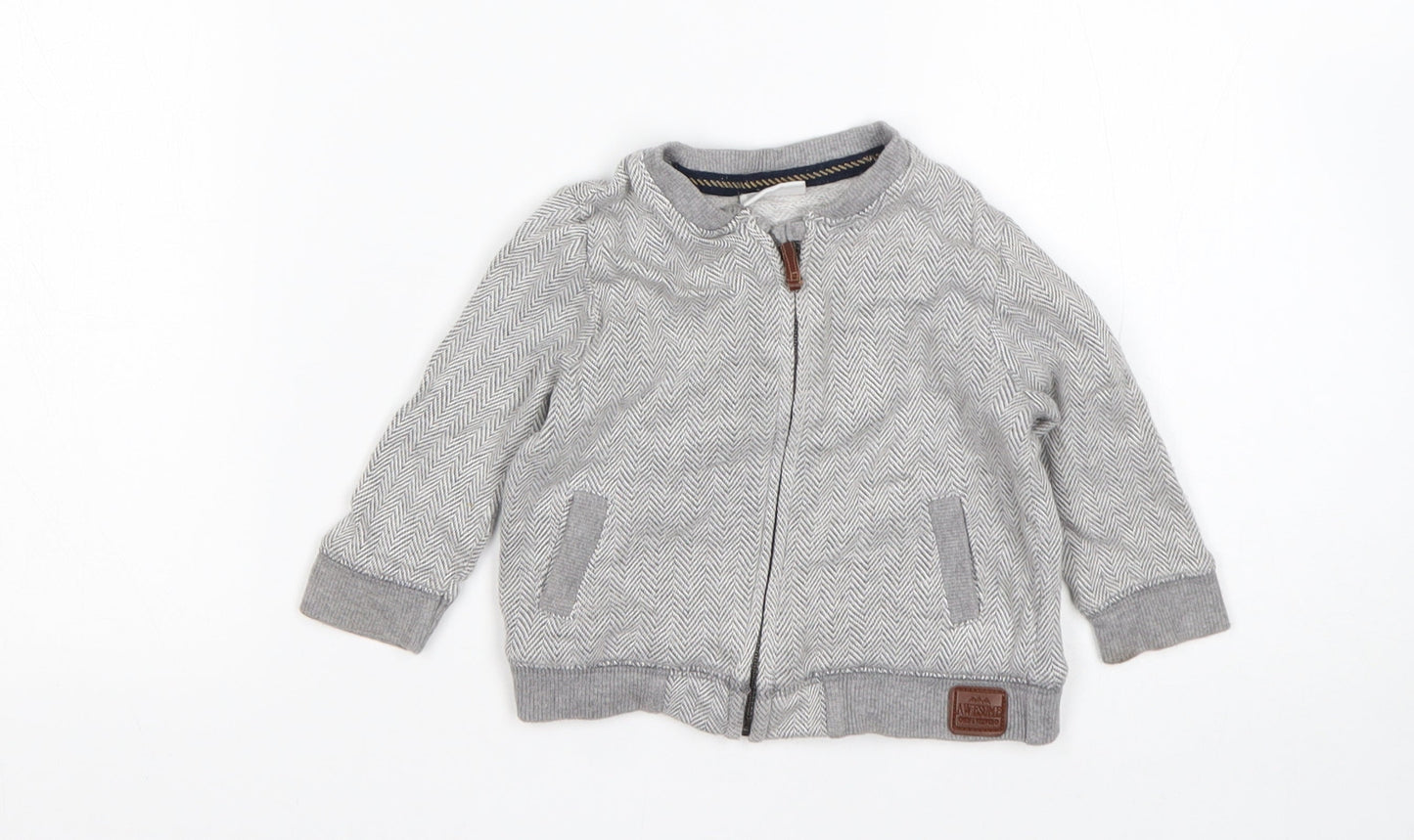 F&F Boys Grey Herringbone  Jacket Coatigan Size 3-6 Months