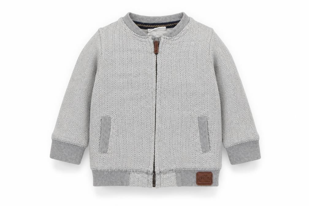 Front view of F&F boys’ grey herringbone jacket coatigan, size 3-6, months