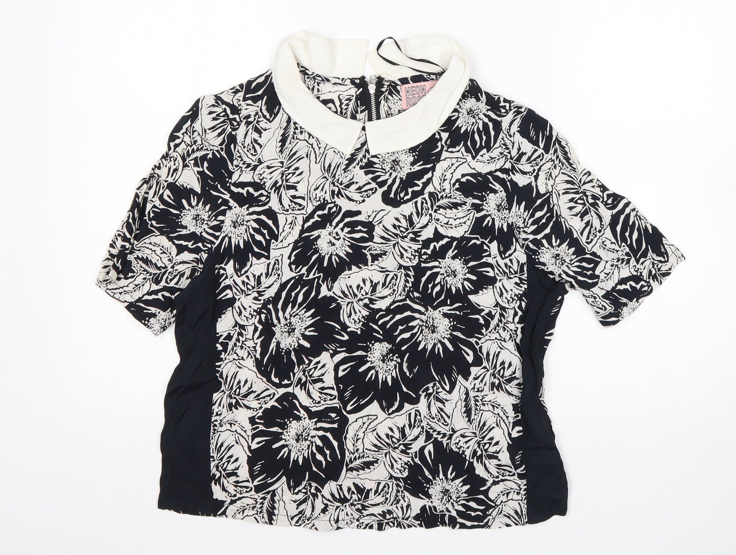 Womens UK Size 12 Neon Rose Multicoloured Basic Blouse