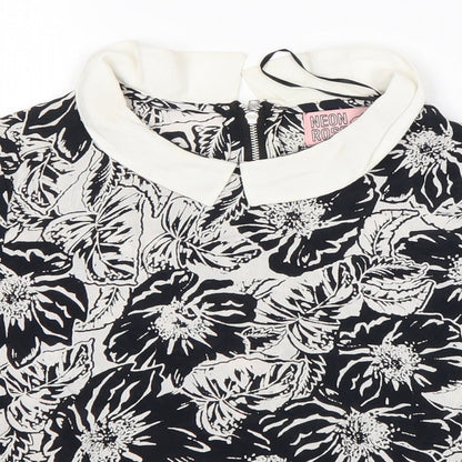 Womens UK Size 12 Neon Rose Multicoloured Basic Blouse
