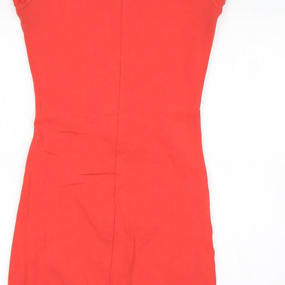 Topshop Womens Orange  Cotton Mini  Size 10  Round Neck