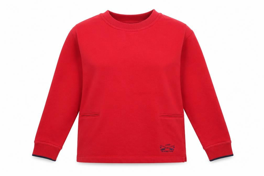 Front view of JOIE DE VIURE women’s red polyester pullover sweatshirt, size UK 10
