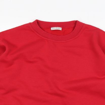 Close-up detail of JOIE DE VIURE women’s red polyester pullover sweatshirt, size UK 10