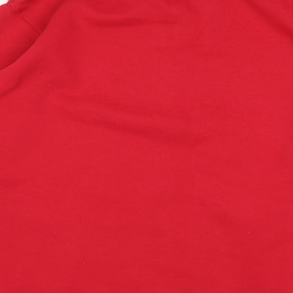 Brand and care label for JOIE DE VIURE women’s red polyester pullover sweatshirt, size UK 10