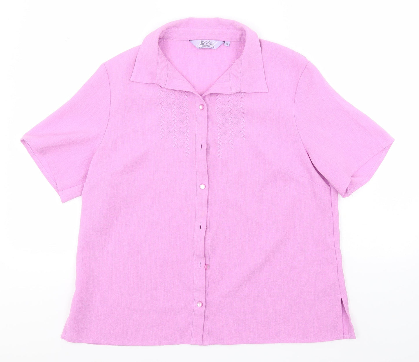 EWM Womens Pink  Polyester Basic Button-Up Size 16 Collared